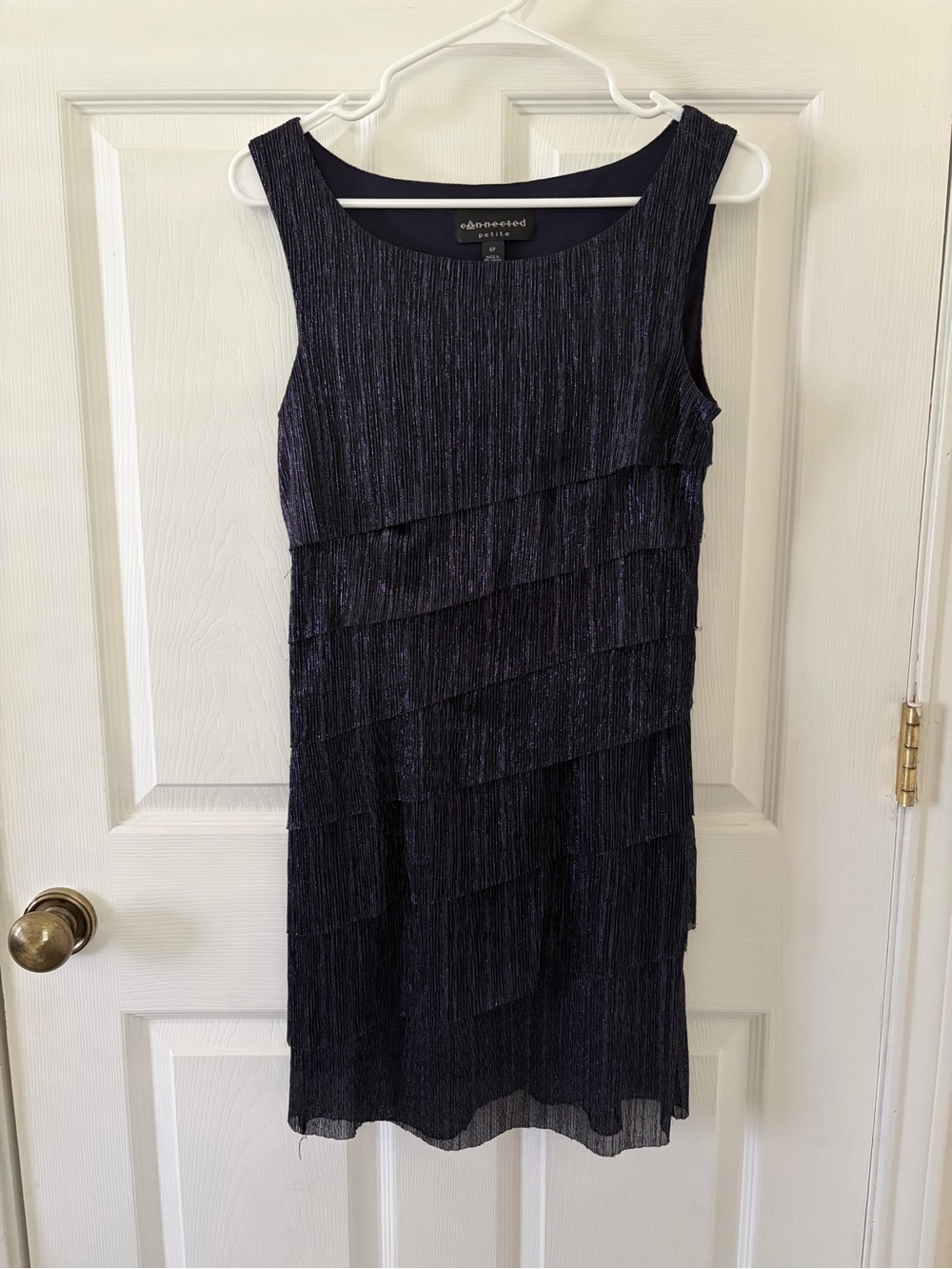 connected apparel Navy Sleeveless Tiered Metallic Cocktail Dress